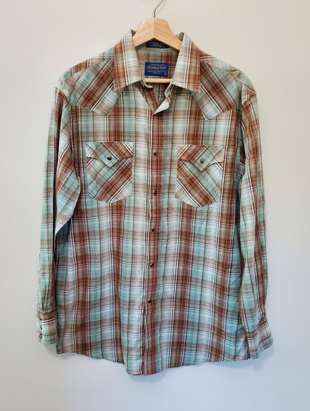Pendleton Men's Frontier Long Sleeve Plaid Shirt Sz M Pearl Snap Western Cowboy